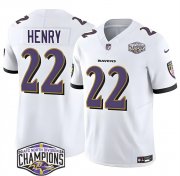 Cheap Men's Baltimore Ravens #22 Derrick Henry White F.U.S.E 2024 AFC North Division Champions Vapor Limited Football Jersey