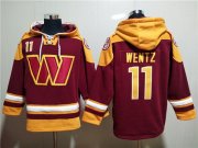 Wholesale Men's Washington Commanders #11 Carson Wentz Burgundy Lace-Up Pullover Hoodie