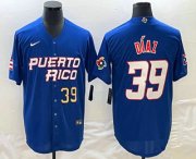 Cheap Men's Puerto Rico Baseball #39 Edwin Diaz Number 2023 Blue World Baseball Classic Stitched Jersey