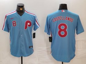 Men\'s Philadelphia Phillies #8 Nick Castellanos Number Light Blue Cooperstown Cool Base Jersey