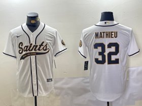 Mens New Orleans Saints #32 Tyrann Mathieu White Cool Base Stitched Baseball Jersey