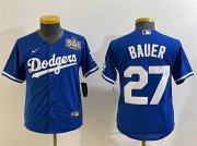 Cheap Women's Los Angeles Dodgers #27 Trevor Bauer Blue 2024 World Series Cool Base Stitched Jersey(Run Small)