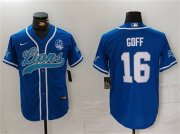 Cheap Men's Detroit Lions #16 Jared Goff Blue With 90th Anniversary Patch Cool Base Stitched Baseball Jersey