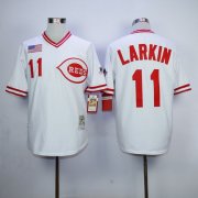 Wholesale Cheap Mitchell And Ness 1990 Reds #11 Barry Larkin White Throwback Stitched MLB Jersey