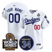 Cheap Men's Los Angeles Dodgers ACTIVE PLAYER Custom White 2024 World Series With Fernando Memorial Patch Limited Stitched Baseball Jersey