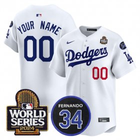 Cheap Men\'s Los Angeles Dodgers ACTIVE PLAYER Custom White 2024 World Series With Fernando Memorial Patch Limited Stitched Baseball Jersey