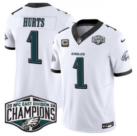 Cheap Men\'s Philadelphia Eagles #1 Jalen Hurts White 2024 New NFC East Champions With 3-Star C Patch F.U.S.E. Vapor Untouchable Limited Stitched Football Jersey