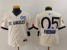 Cheap Youth Los Angeles Dodgers #5 Freddie Freeman Cream 2024 City Connect Limited Jersey