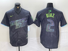 Cheap Men\'s Tampa Bay Rays #2 Yandy Diaz Charcoal 2024 City Connect Limited Stitched Jersey