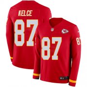 Wholesale Cheap Nike Chiefs #87 Travis Kelce Red Team Color Men's Stitched NFL Limited Therma Long Sleeve Jersey