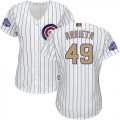 Wholesale Cheap Cubs #49 Jake Arrieta White(Blue Strip) 2017 Gold Program Cool Base Women's Stitched MLB Jersey