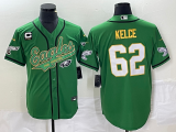 Wholesale Cheap Men's Philadelphia Eagles #62 Jason Kelce Green Gold C Patch Cool Base Stitched Baseball Jersey