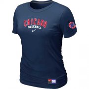 Wholesale Cheap Women's Chicago Cubs Nike Short Sleeve Practice MLB T-Shirt Midnight Blue