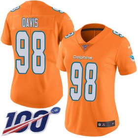 Wholesale Cheap Nike Dolphins #98 Raekwon Davis Orangen Women\'s Stitched NFL Limited Rush 100th Season Jersey