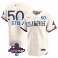 Cheap Men's Los Angeles Dodgers #50 Mookie Betts Cream 2024 World Series Champions City Connect Limited Stitched Baseball Jersey