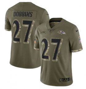 Wholesale Cheap Men\'s Baltimore Ravens #27 J.K. Dobbins 2022 Olive Salute To Service Limited Stitched Jersey