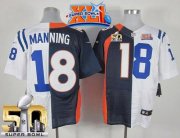 Wholesale Cheap Nike Colts #18 Peyton Manning Navy Blue/White Super Bowl XLI & Super Bowl 50 Men's Stitched NFL Elite Split Broncos Jersey