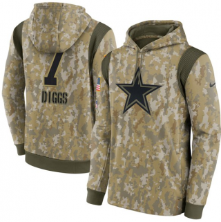 Wholesale Cheap Men's Dallas Cowboys #21 Ezekiel Elliott Camo 2021 Salute To Service Therma Performance Pullover Hoodie